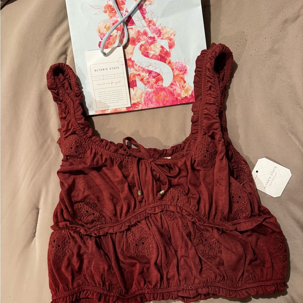 Altar'd State Burgundy Red Eyelet Crop Tank